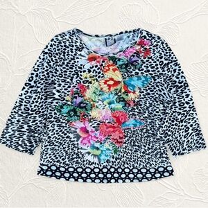 Vintage Take Two Women’s Vibrant 3/4 sleeves Floral Top Size L